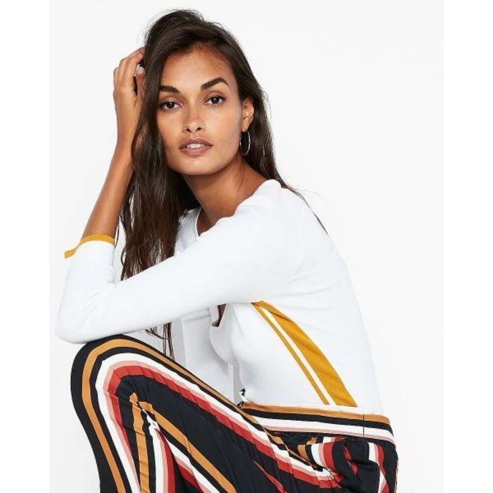 Express Side Striped V-Neck Pullover Sweater L - image 2